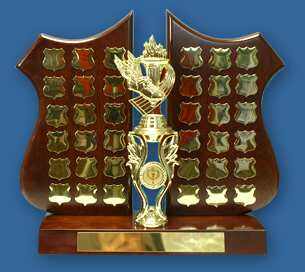 Perpetual Trophy LS274t Half shield walnut timber wing with gold engraving plates