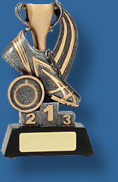 Gold cup and track shoe Athletics trophy. Silver Gold trim Theme