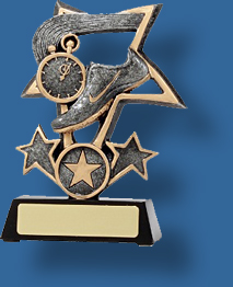 Silver star Athletics Trophy. Track Trophy Generic Resin. Attractive Tri-Star Series Themed with Stars.