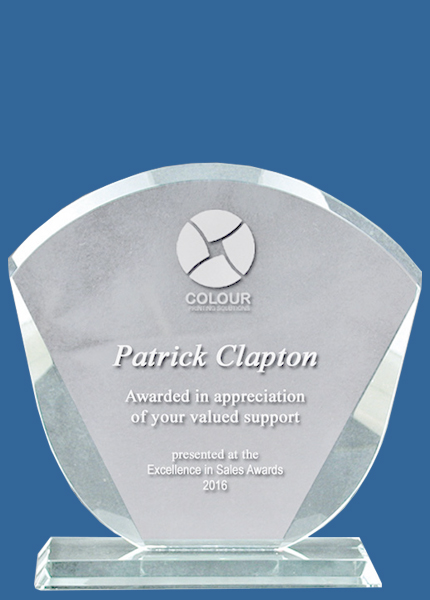 1332_e Fan Clear Glass Award Trophy (10mm Thick)