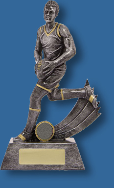 Large silver Aussie Rules action figure award. Aussie Rules Trophies Male Resin. Hero Series. Plate can be engraved!