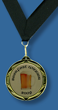 Gold medal with beerfest logo and black ribbon