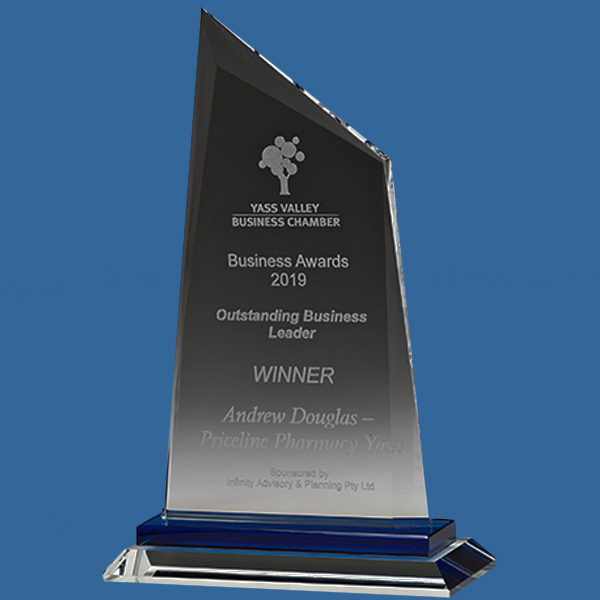 GB343_t Eternity Peak Glass Award Trophy with Blue Base