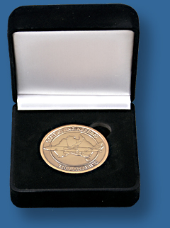 Qantas medal in standard plain medal case.