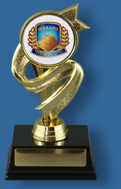 School trophy with logo