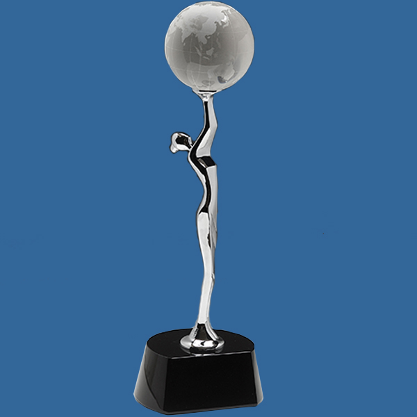 YJ360_t Crystal and Chrome Globe Celebration Award