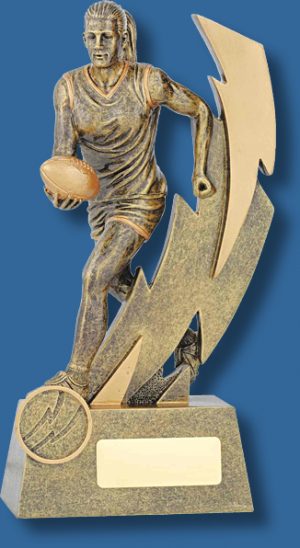 Aussie Rules Shazam Trophy Series showcases the handballer in action with excellent detail & design and completed in classic trophy gold colours