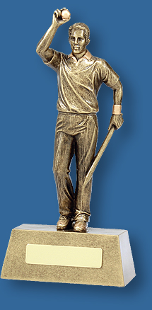 Tall gold Cricket figure trophy