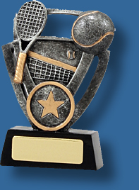 Tennis trophy racquet and ball silver