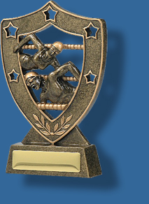 Swimmers in a shield swimming trophy