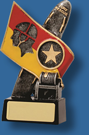 Dark surf life saving trophy with reel and flag