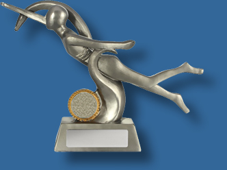 Modern design swimming trophy brushed silver
