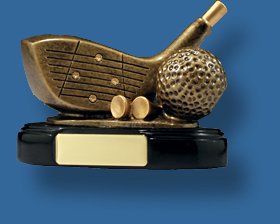 Gold Golf ball and driver trophy