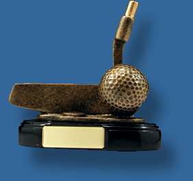 Gold Golf ball and putter trophy