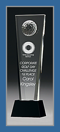 Tall glass plinth Golf trophy