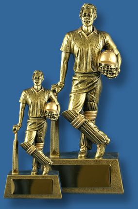 Gold Cricket batsman figure with helmut trophy