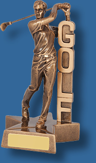Gold male Golf driving figure trophy