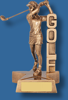 Gold female Golf driving figure trophy