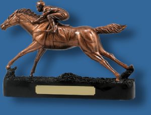 Large bronze horse racing trophy
