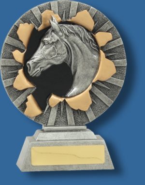 Horse bust in wreath trophy