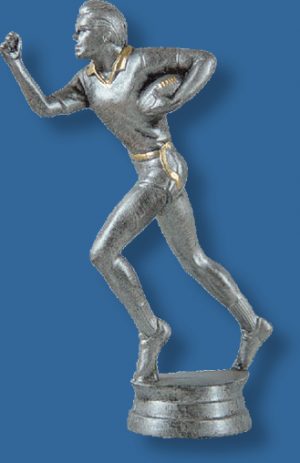 Male touch football silver/gold figure, carrying the ball figure in bright silver colour, attaches to most bases