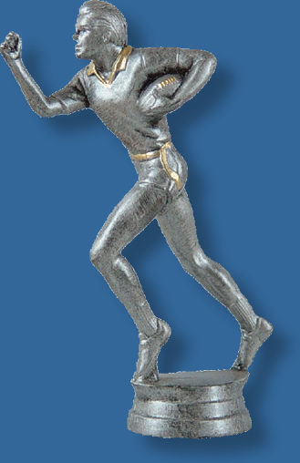 Male touch football silver/gold figure, carrying the ball figure in bright silver colour, attaches to most bases