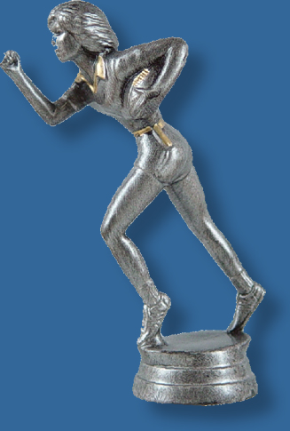 Female touch football silver/gold figure, carrying the ball with bright silver colour, attaches to most bases