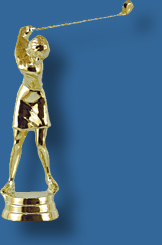Gold female golf trophy figurine