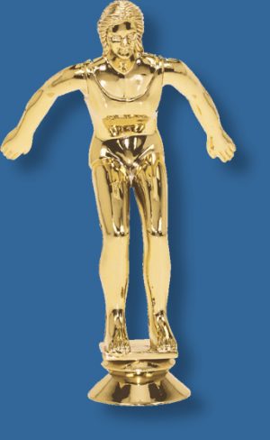 Large female swimming trophy figurine in diving position in bright gold colour, attaches to most bases