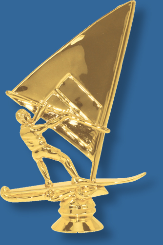 Wind surfer trophy figurine in bright gold colour, attaches to most bases