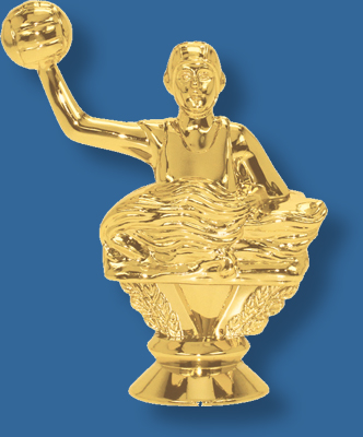 Female water polo trophy figurine in bright gold colour, attaches to most bases