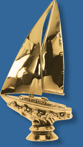 Sailing boat trophy figure in bright gold colour, attaches to most bases