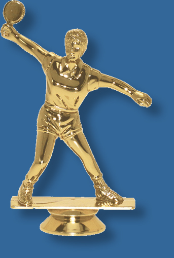 Female table tennis player trophy figurine in bright gold colour, attaches to most bases