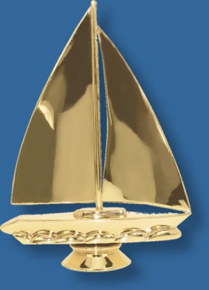Sailing skiff trophy figure in bright gold colour, attaches to most bases