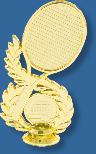 Tennis theme figurine single racquet in bright gold colour, attaches to most bases