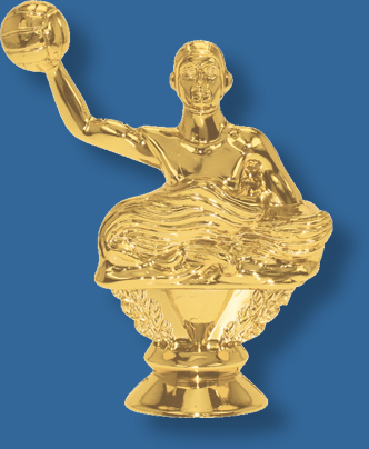 Male water polo trophy figure in bright gold colour, attaches to most bases