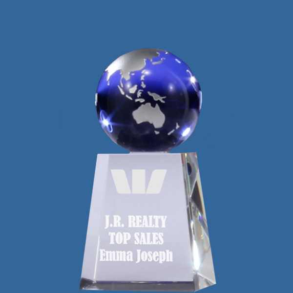 BG122t Advance Blue Globe Crystal Award Trophy