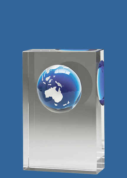 BG131_t Blue Globe Crystal Award Trophy (30mm Thick)