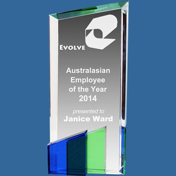 OCQ-T_BGr Trio Blue Crystal Award Trophy with Green Base