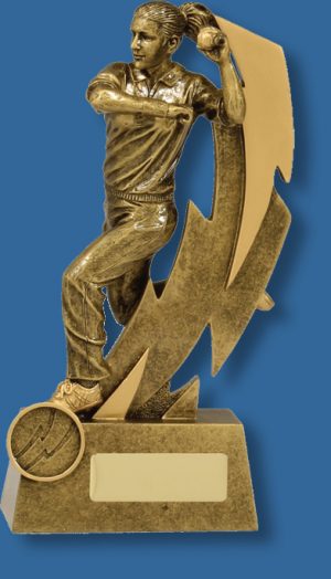 Shazam antique gold female bowler cricket trophy