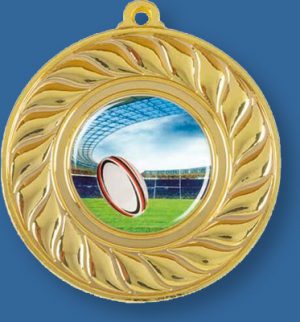 Gold Rugby Medal MCIS#MM7050BGi with neck ribbon