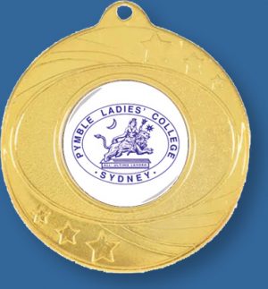 Silver School Medals with neck ribbon. Personalised logos.