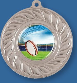 Silver Rugby Medal with Neck Ribbon