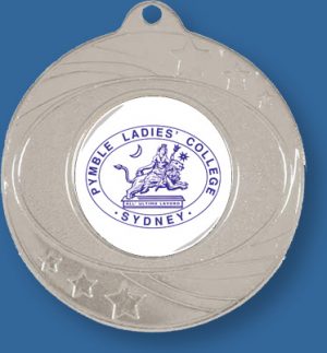 Silver School Medals with custom logo and neck ribbon