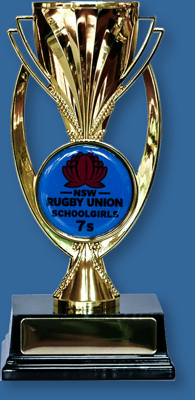 School Trophy with custom Insert Gold plastic cup with 50mm custom decal on a black base.