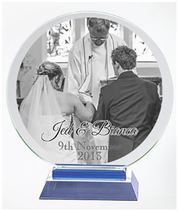 Clear Glass trophy with mono print