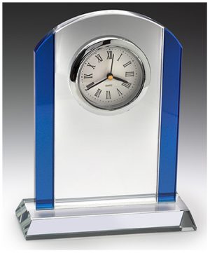 Rennaissance Glass Clock 10mm thick with chrome accents and gift box