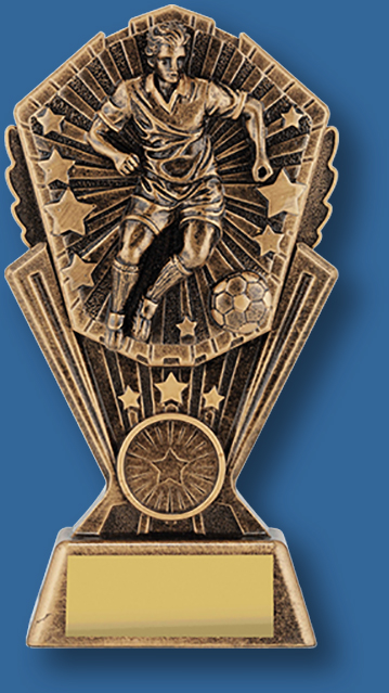 Football Trophy Cosmos BrBronze soccer male player with stars.