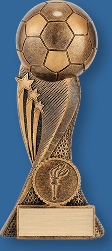 Soccer Trophy TSmaller of 7 sizes generic bronze with soccer ball on apex.