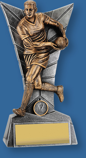 Rugby Trophy Male Resin. Delta Series. Plate can be engraved ! Male rugby trophy bronze figure with silver backdrop and base